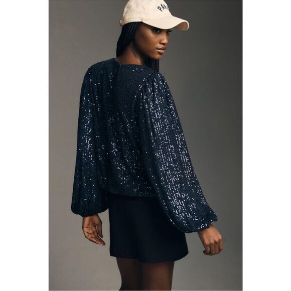 Anthropologie Flat White Sequin Top - New XL - Picture 4 of 5